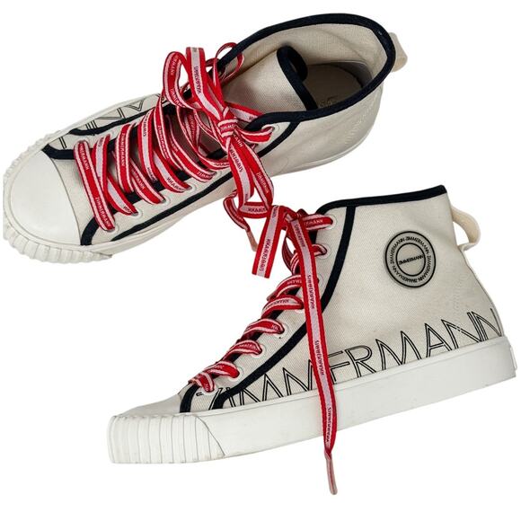 Zimmermann Logo-print Canvas High-Top Sneakers off-white red size 37 = US 6.5 - Picture 14 of 14